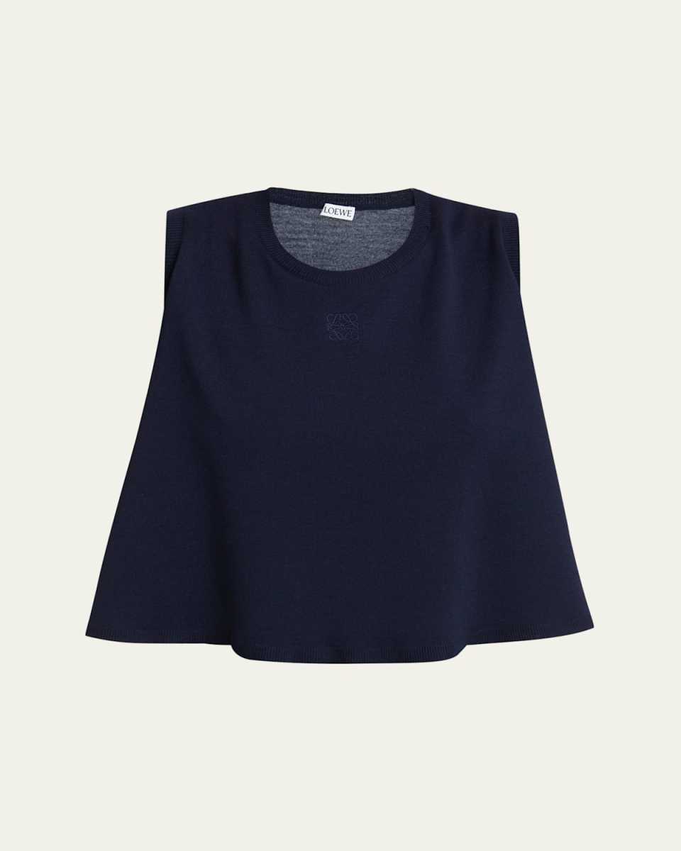 Double-Layer Anagram Sleeveless Wool Sweater